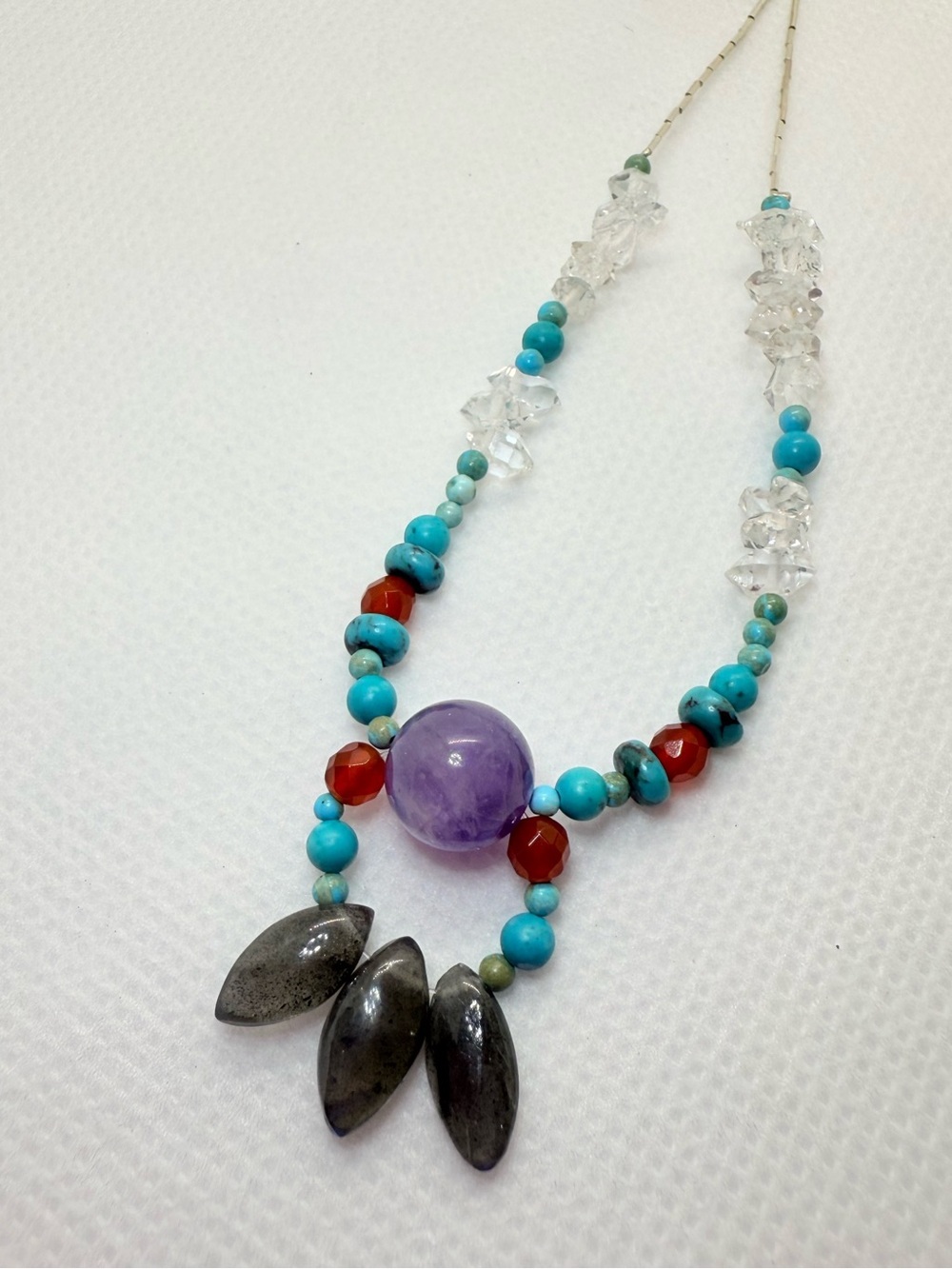 Handmade Amethyst & Turquoise Beaded Statement Necklace - Multi